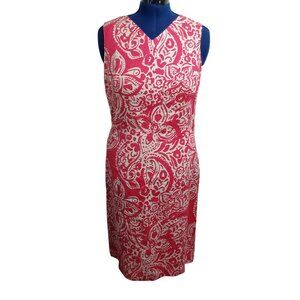 Talbots coral and white floral and paisley print sleeveless midi dress, size 12
